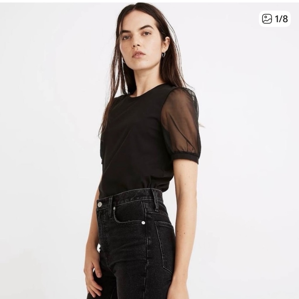 Madewell Black Sheer Sleeve Tee - Picture 10 of 10